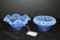 2 Blue Opalescent Basket Weave and Open Lace Dishes