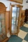 Oak Corner Curio Cabinet 3 Glass Shelves  w/ Mirrored Back, Footed and Lighted - Have Key