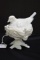 Milk Glass Bird on Nest - 3D Small Chigger on Lid Rim Pressed Glass - Westm