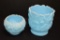 Satin Blue Custard Footed Planter Vase; Small Satin Blue Bowl