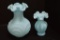 Pair Satin Blue Fenton Ruffled Edge Vases