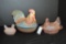1 Fenton Hand painted and Signed Rooster on Nest, 1 Clear Pink Hen on Nest,