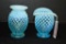 Pair Blue Hobnail Opalescent Small Vases