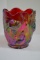 Fenton Red Iridescent Fish Vase