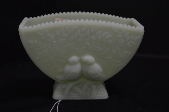 Fenton Satin Lime Sherbet Love Bird Vase