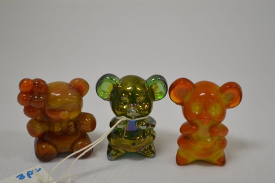 2 Glass Bears,  1 Slag Bear w/ Balloons "Boyd" Figurines