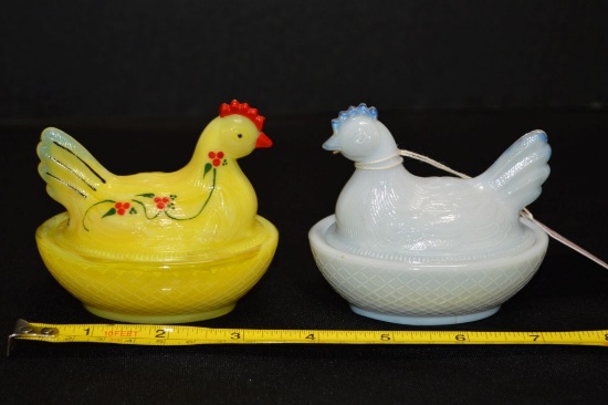 Pair Small Hen on Nest - 1 Hand Painted "Boyd"