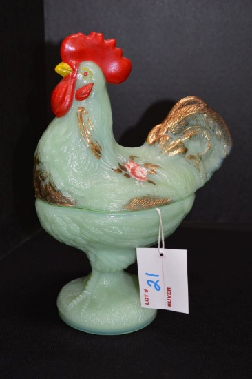 Jadeite Hand painted 2 pc Rooster