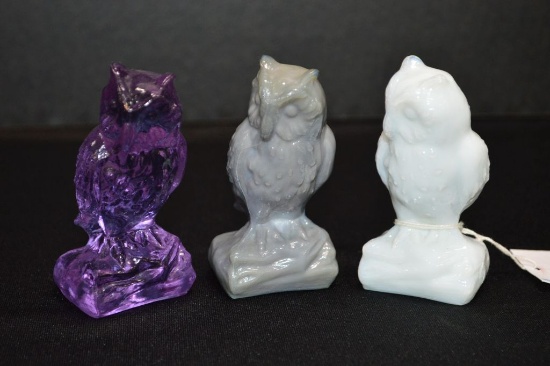 3 Pressed Glass Owls " Boyd" Figurines