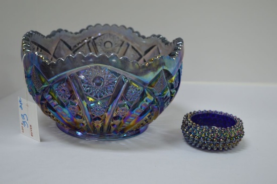 Pair 1 Large Bowl - Imperial? Carnival "Electric Purple" w/ Starbursts and