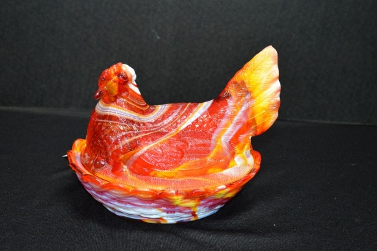 Orange Slag Hen on Nest "Mosser Glass"