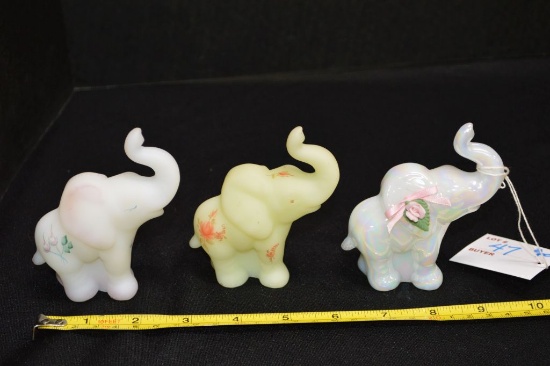 3 pc Fenton Elephant Figurines - 2 Hand painted and Signed