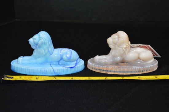 Pair of Summit Art Lions Figurines - 1 Stag, Twilight Blue - Opalescent Sla