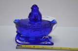 Westmoreland Cobalt Blue Santa on Sleigh Dish