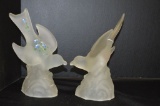 2 Large Frosted Birds: 1 Hand painted - Fenton?