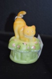 Fenton Hand Painted and Signed Cat Trinket Dish