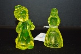 Pair Yellow Vaseline Boy and Lady Figurines