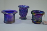 3 Toothpick Holders: Blue Iridescent - Joe St. Clair, 2 - Imperial Glass -