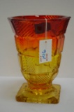 Large Amberina Footed Vase - Square Pattern
