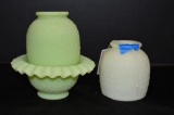 Fairy Lamp 1 Fenton Satin Line Sherbet and Only Yellow Custard Top