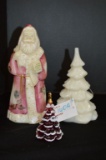 1 White Tree Fenton, 1 Santa Hand painted and Signed and Numbered, 1 Mini R