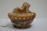 Chocolate Slag Lion on Basket by Imperial Glass