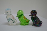 3 Fenton Duck Paperweights: 2 Hand painted and Signed