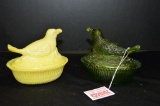 Pair Birds on  Nest: 1 Clear Green and Yellow Milk Glass