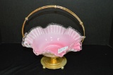 Pink w/ White Encased Crimped Edge Dish w/ Stand