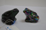 Pair Frog Paperweights: 1 - Hand painted and Signed, 1 - Dark Green