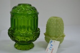 2 Green Fairy Lamps - Thumbprint and Hobnail