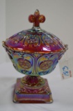 Imperial Pink Carnival Glass Lidded Compote