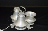 Set of Aluminum Salt and Pepper Shakers and Toothpick Holder in Carrier