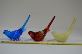 3 Fenton Birds: 2 Hand painted and Signed, 1 Clear Blue - Small Chip in Tai