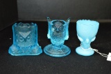 2 Blue Owl Toothpick Holders: 1 Marked 