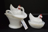1 Chicken on Handle Basket by Westmoreland and 1 Small Chicken on Nest w/ C