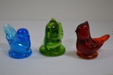 3 Glass Birds: Green, Blue, Red - Signed