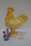 Carnival Covered Rooster and 2 Small Rooster Figurines