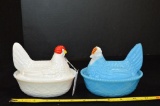 Hand painted Hen on Nest Blue w/ White Head and White Carnival - Marked Wes