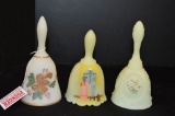 3 Fenton Bells - All Hand painted and Signed by Fenton: 1 Blue Slag