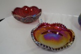 2 Red Carnival Bowl by Imperial Glass, 1 Star Pattern Platter 8