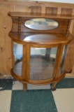 Lower Display Cabinet w/ Tiered Shelf on Top, Spindle Decoration, Mirrored Back, Footed w/