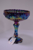 Fenton Footed Compote Iridescent Purple Rosebud Pattern