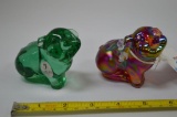Pair Fenton Glass Pigs - 1 Hand painted and Signed Figurines