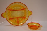 2 Amberina Divided Relish/Fruit Tray - Daisy Pattern Indiana Glass