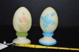 2 Fenton Eggs Hand painted and Signed Custard Type Eggs