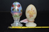 Fenton Eggs Hand painted and  Signed Custard and Iridescent Signed and Numb