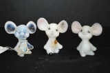 3 Fenton Mice - 2 Hand painted and Signed, 1 Clear White Opalescent