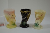 3 Fenton Hand painted and Signed Bunny Toothpick Holders
