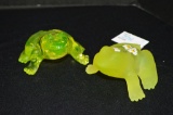 Vaseline Frog Figurines: 1 Hand painted and Signed